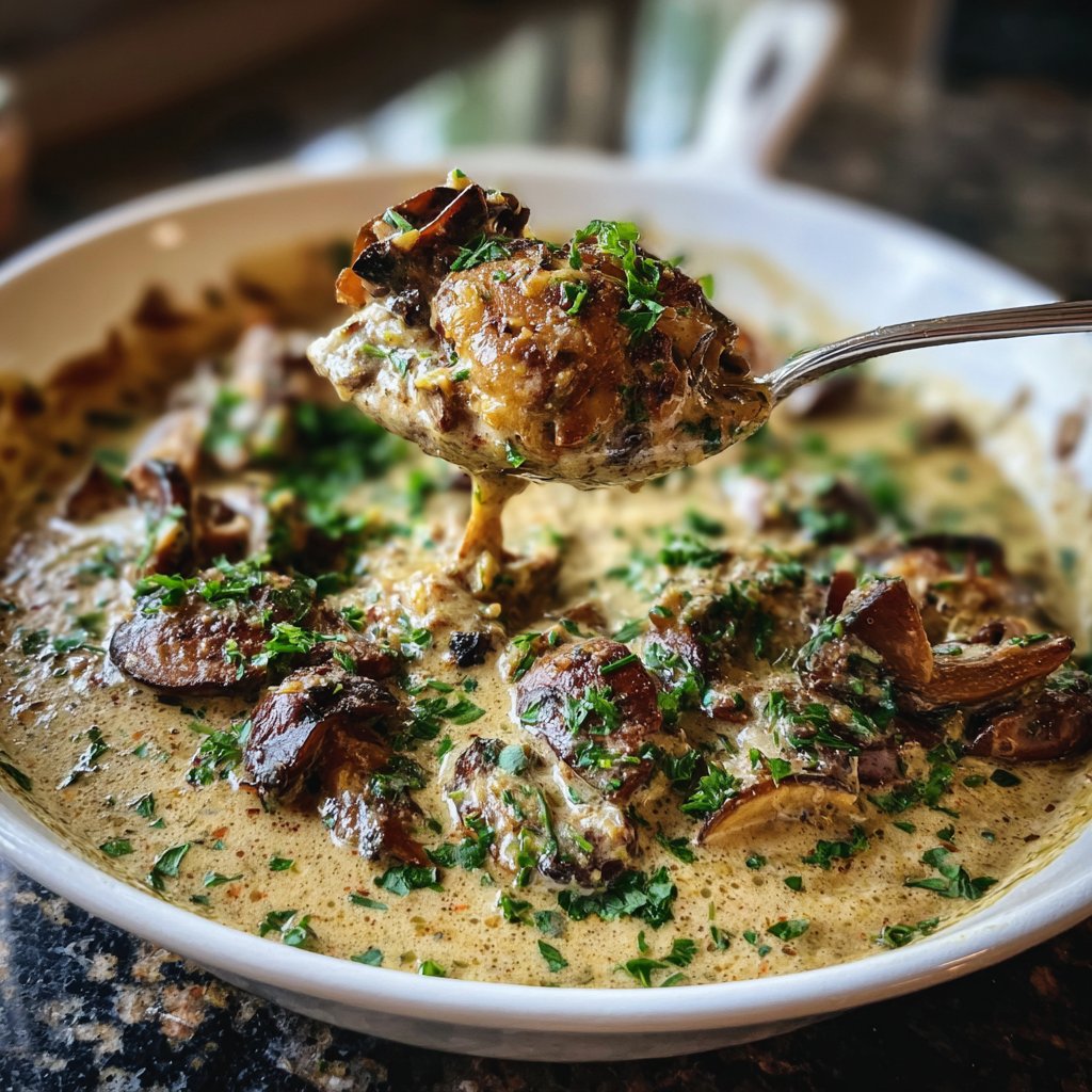 Abendessen mit cremiger Pilzpfanne