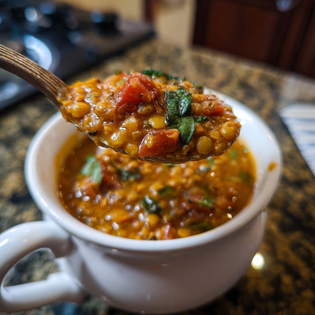 Vegetarisches Abendessen mit Linsencurry